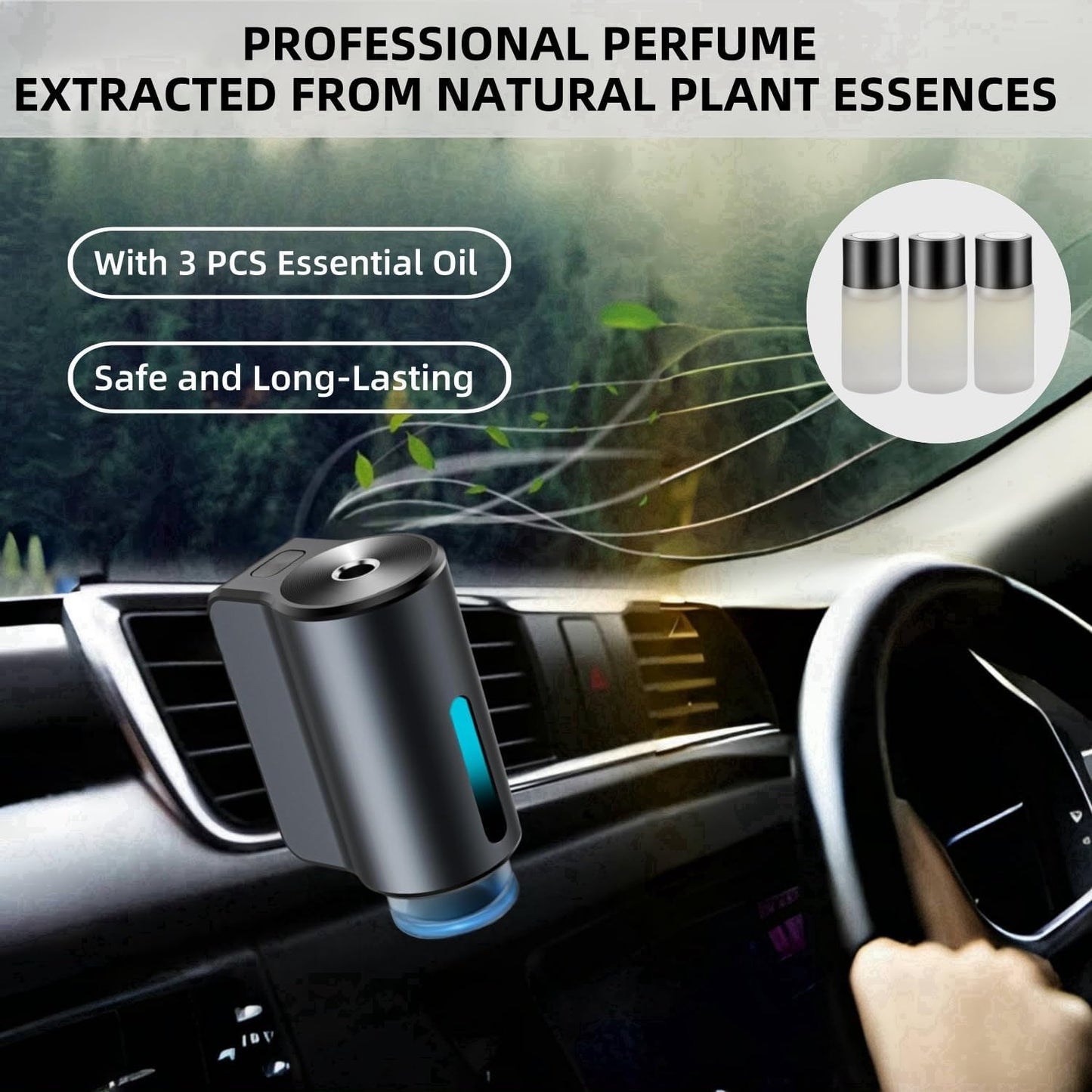 Car Air Freshener Diffuser, Smart Car Air Freshener, Car Diffuser Air Freshener with Three Adjustable Modes, Aromatizante Para Carro with 3Pcs Essential Oil, Car Fresheners Long Lasting